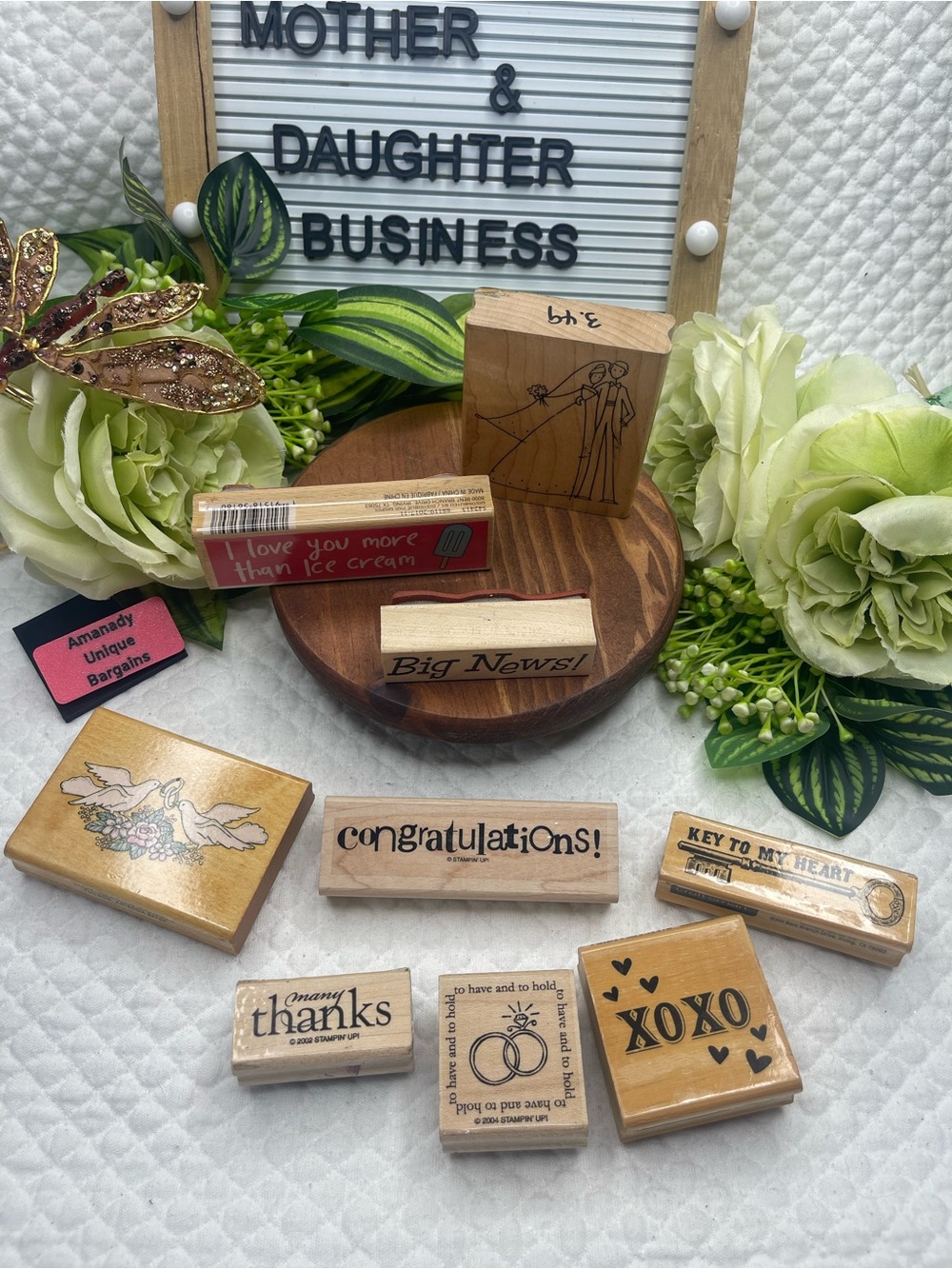 Lot of 9 Wood Mounted Rubber Stamps Wedding Love Stampin Up Craft Smart XOXO